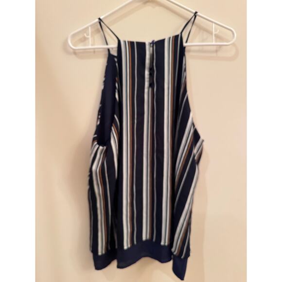 NWT Monteau Los Angeles Womens XL Tank Cami Blouse Navy White Criss Cross New - Picture 2 of 9